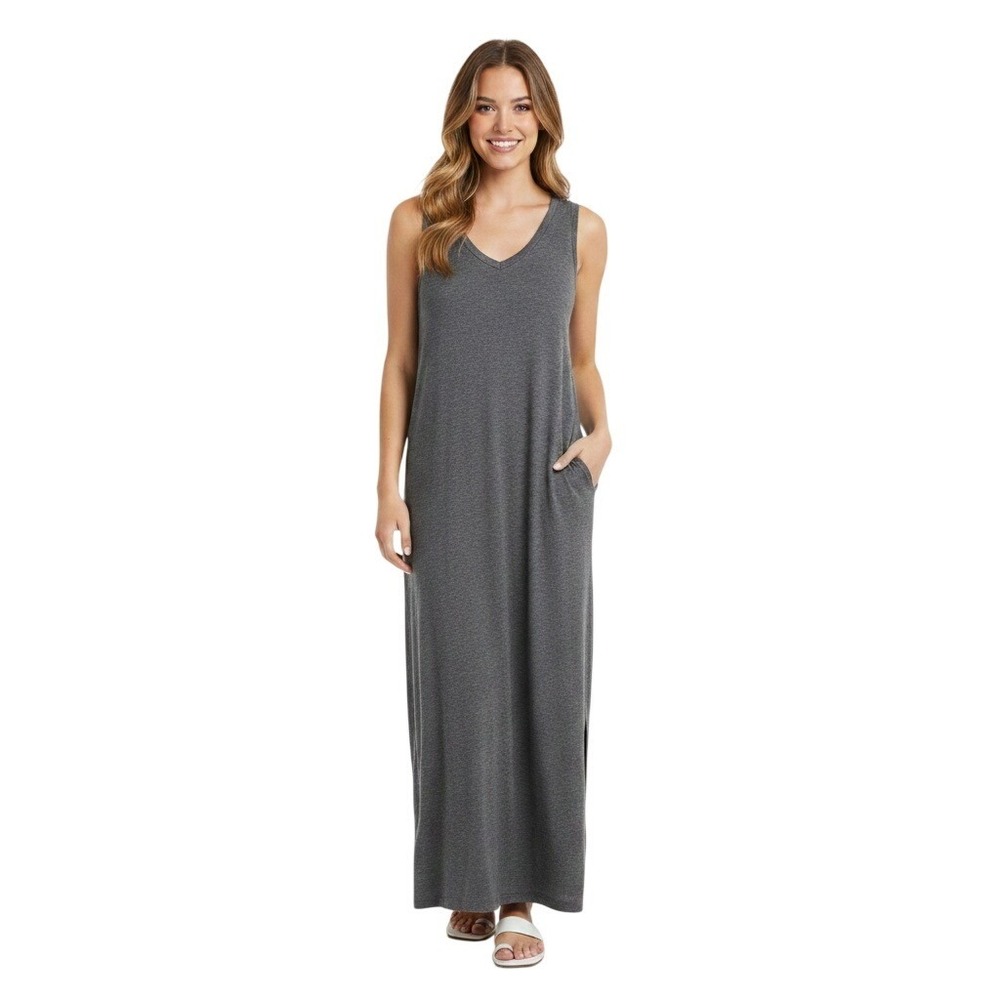 Athleta Dress Womens S Gray Sleeveless Maxi Tank Side Slit Lounge Casual Luxe